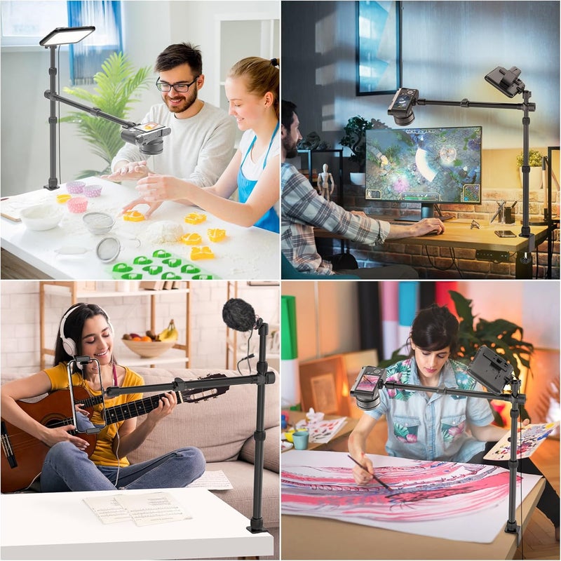 ailight Overhead Camera Mount Desk Stand, 15.75"-33.45" Webcam Mount with 2-Section Adjustable Telescopic Boom Arm, C Clamp/Swiveling Ball Head for DSLR Camera, Phone, Ring Light, Webcam - Image 2